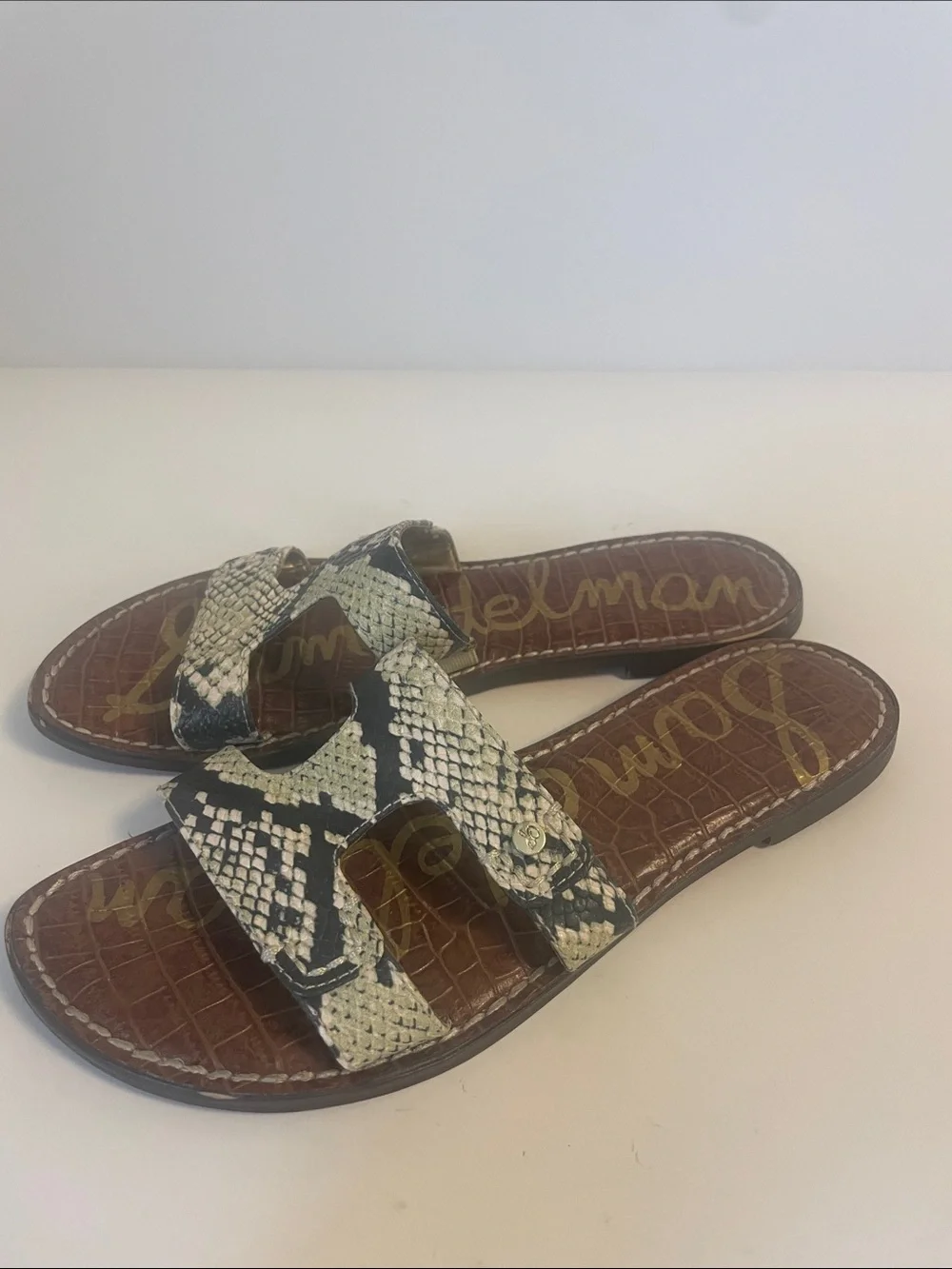 Sam Edelman Gala Green Snake Print Slide Sandals Women’s Size 8 - Picture 4 of 9